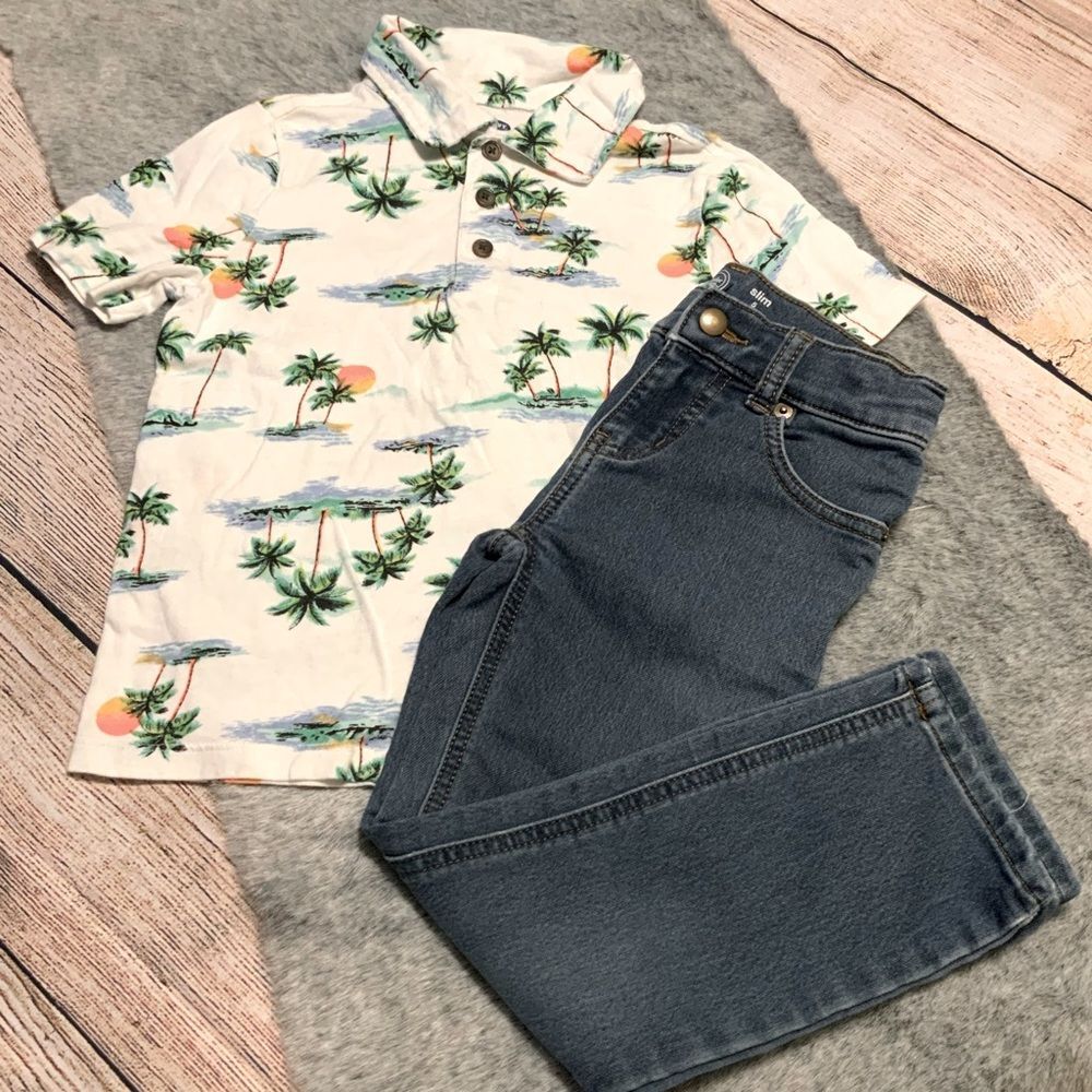 Kids Old Navy Polo & Wonder Nation Skinny Jeans Matching Set Size 5